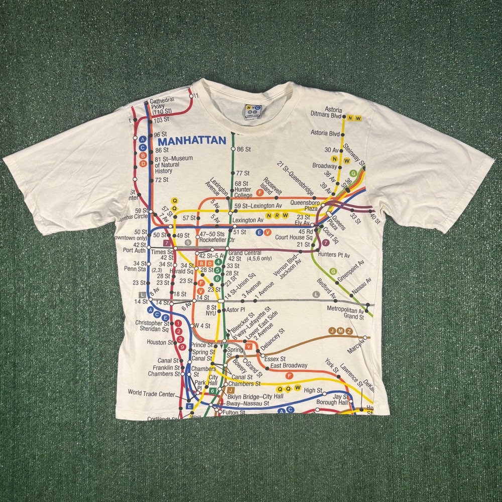 NYC Subway Line T-Shirt Mens XXL White Good Vintage Manhattan Map Graphic Tee